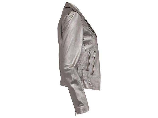 Iro Newhan Bikerjacke aus silbernem Lammleder - Ansicht 3