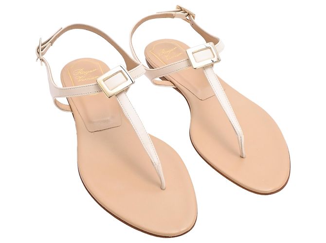 Sandali con cinturino a T Roger Vivier in pelle bianca - vista 4