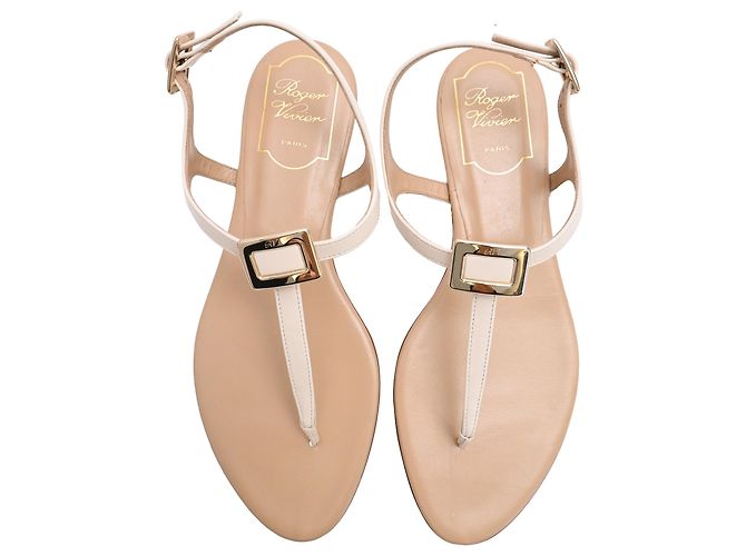 Sandali con cinturino a T Roger Vivier in pelle bianca - vista 5