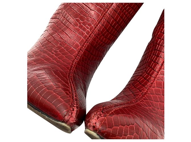 Botas altas Stuart Weitzman Parton efecto cocodrilo en cuero Burgundy - vista 10
