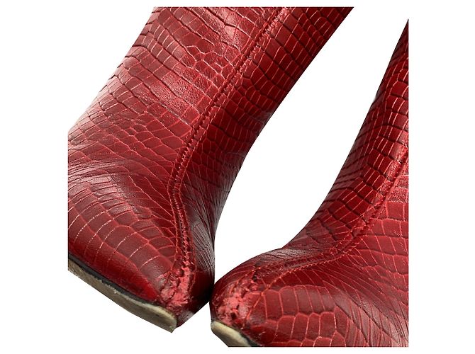 Botas altas Stuart Weitzman Parton efecto cocodrilo en cuero Burgundy - vista 2