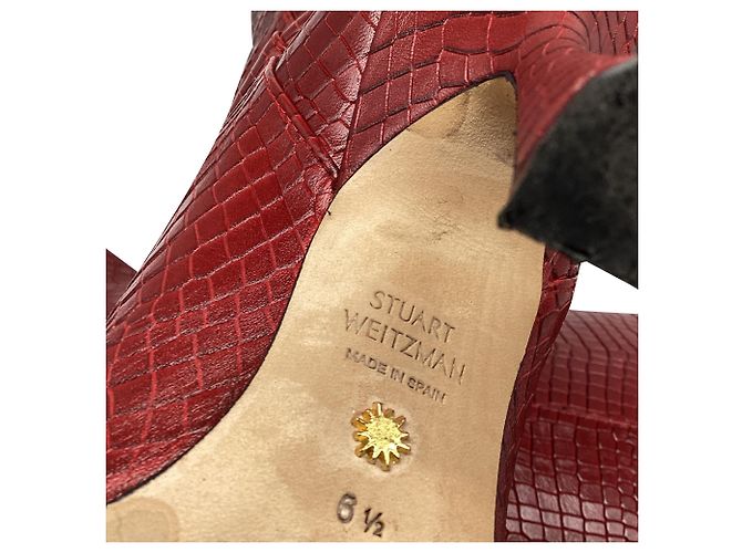 Botas altas Stuart Weitzman Parton efecto cocodrilo en cuero Burgundy - vista 3