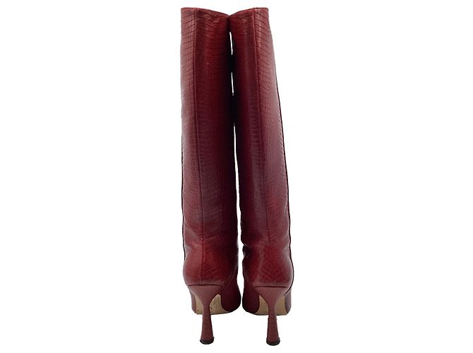 Botas altas Stuart Weitzman Parton efecto cocodrilo en cuero Burgundy - vista 4