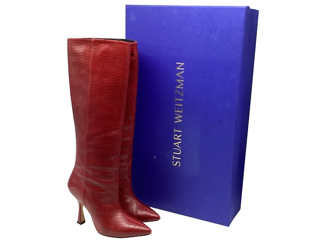 Botas altas Stuart Weitzman Parton efecto cocodrilo en cuero Burgundy - vista 6