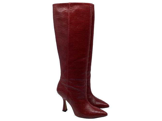 Botas altas Stuart Weitzman Parton efecto cocodrilo en cuero Burgundy - vista 7