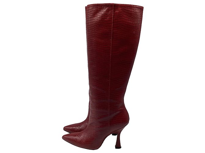 Botas altas Stuart Weitzman Parton efecto cocodrilo en cuero Burgundy - vista 8
