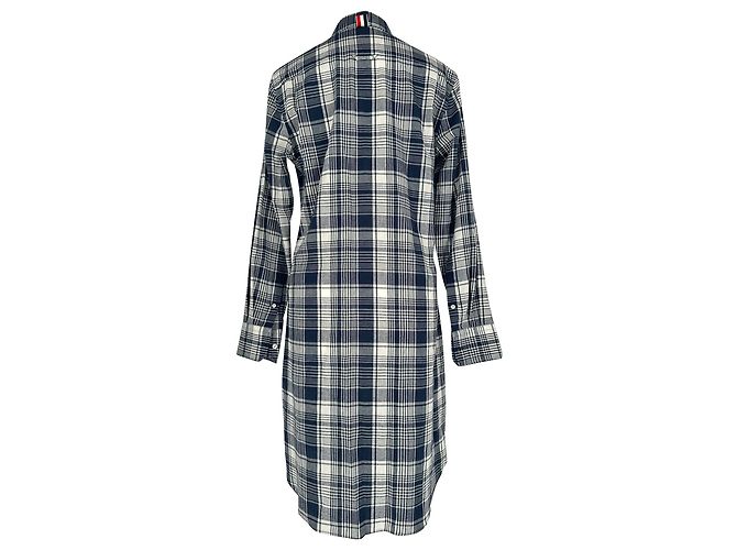 Thom Browne Plaid Midi Hemdkleid aus dunkelblauer Baumwolle - Ansicht 3