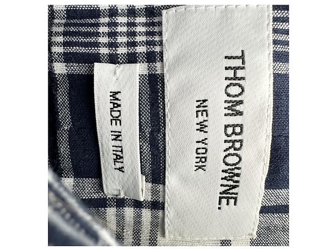 Thom Browne Plaid Midi Hemdkleid aus dunkelblauer Baumwolle - Ansicht 4