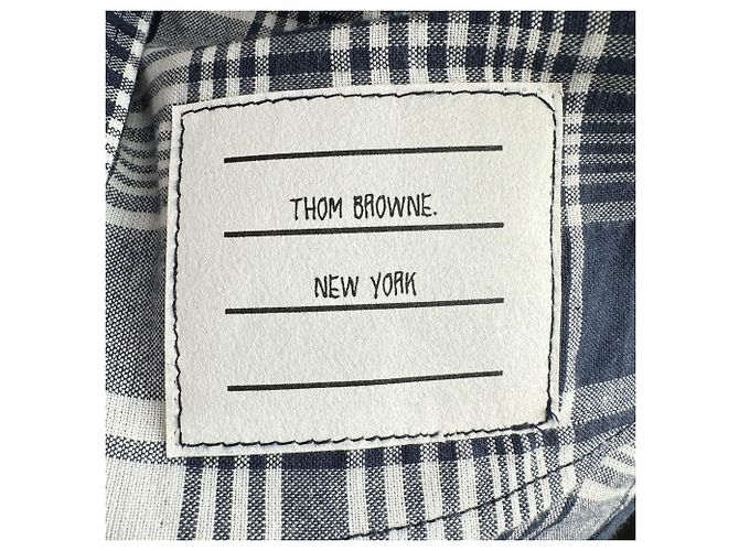 Thom Browne Plaid Midi Hemdkleid aus dunkelblauer Baumwolle - Ansicht 5