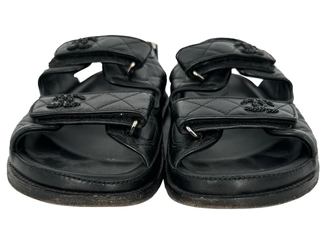 Sandali Dad Chanel in pelle matelassé con logo CC in pelle nera - vista 3