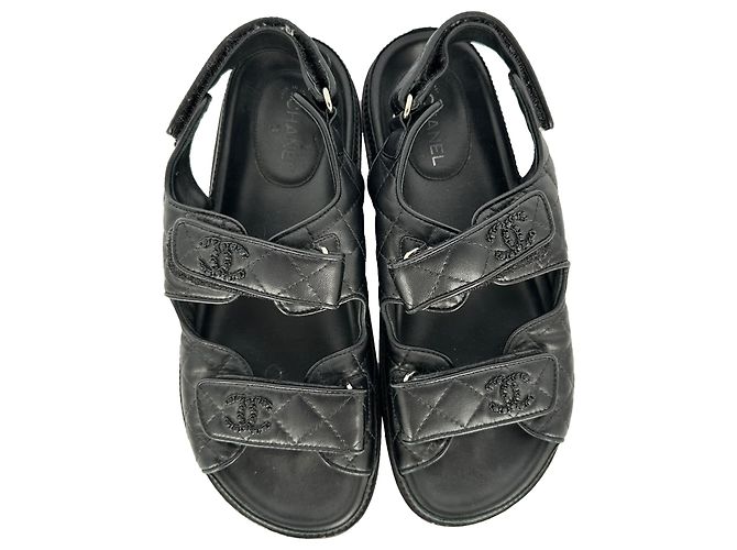 Sandali Dad Chanel in pelle matelassé con logo CC in pelle nera - vista 4