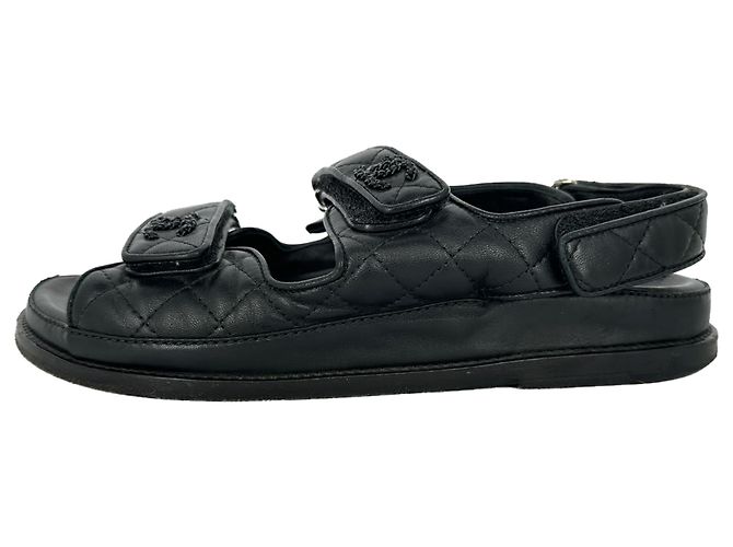 Sandali Dad Chanel in pelle matelassé con logo CC in pelle nera - vista 7