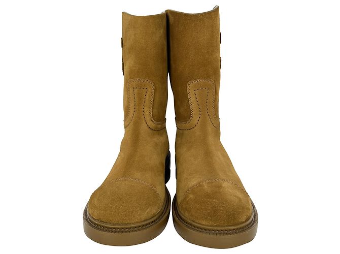 Chanel Interlocking CC Logo Mid-Calf Riding Boots in Camel Suede - view 2