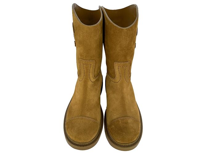 Chanel Interlocking CC Logo Mid-Calf Riding Boots in Camel Suede - view 3
