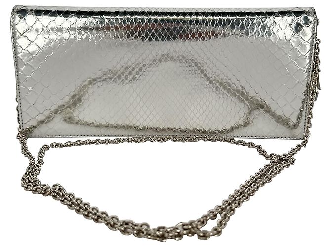 Christian Dior Python Flap Long Chain Clutch aus silbernem Leder - Ansicht 2