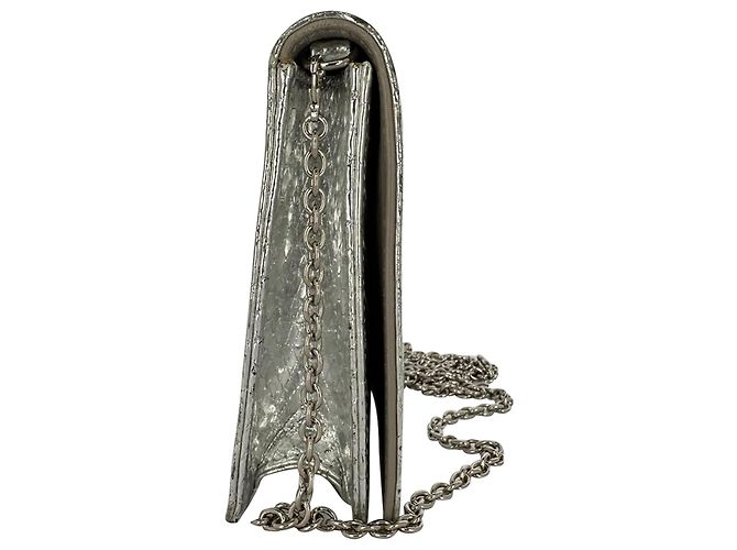 Christian Dior Python Flap Long Chain Clutch aus silbernem Leder - Ansicht 7