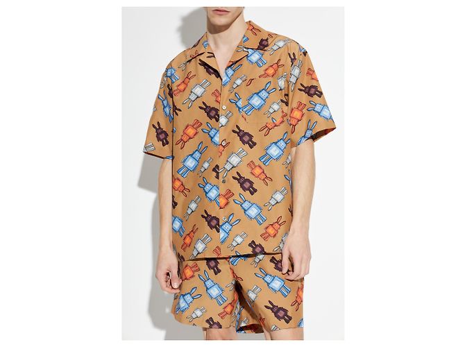 Camisa MCM estampada de algodão e seda bege - vista 3
