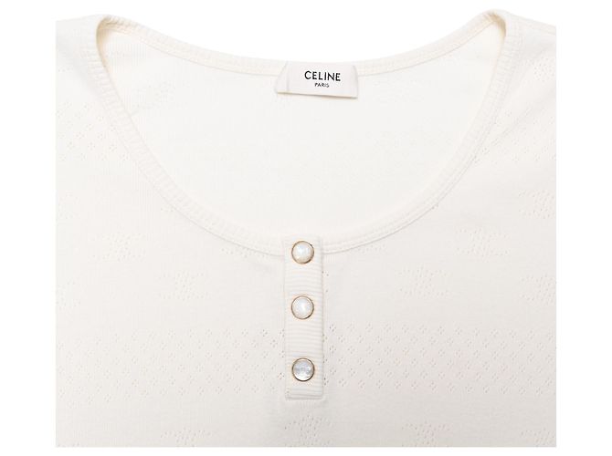 Céline Top de manga larga Celine en algodón crema - vista 4