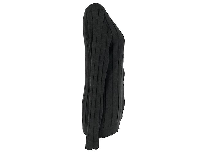 Brunello Cucinelli Strickcardigan mit verdeckter Knopfleiste aus grauer Baumwolle - Ansicht 2