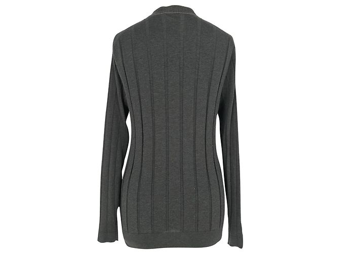 Brunello Cucinelli Strickcardigan mit verdeckter Knopfleiste aus grauer Baumwolle - Ansicht 3