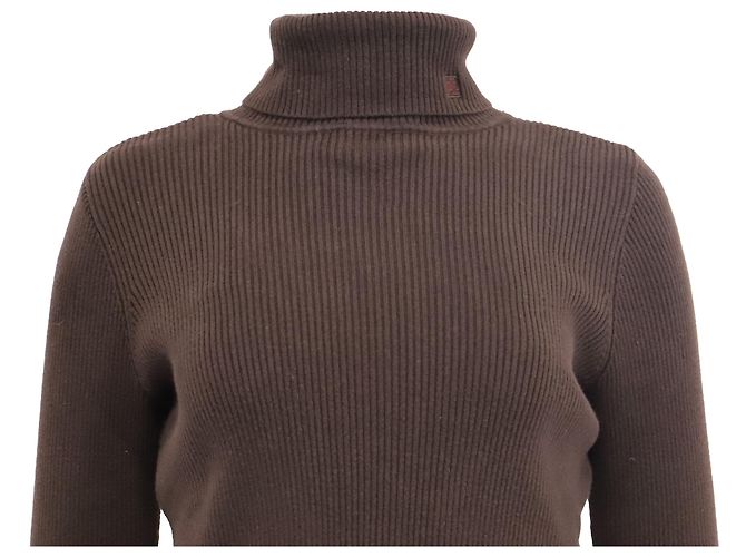 Ralph Lauren Rippstrick-Rollkragenpullover aus brauner Baumwolle - Ansicht 2