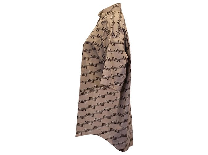 Camicia a maniche corte Balenciaga BB Monogram Logo Print in cotone marrone - vista 2