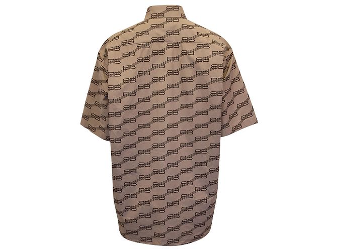 Camicia a maniche corte Balenciaga BB Monogram Logo Print in cotone marrone - vista 3