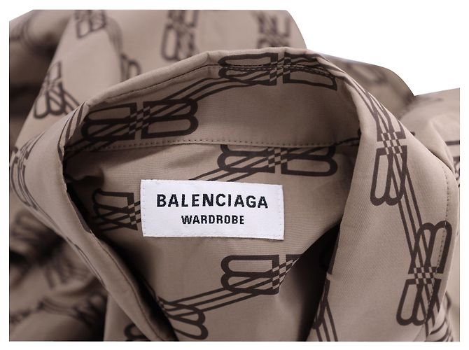 Camicia a maniche corte Balenciaga BB Monogram Logo Print in cotone marrone - vista 4