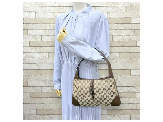 Borsa Gucci Jackie GG Canvas Beige Marrone Scuro - vista 2