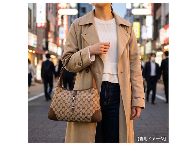 Borsa Gucci Jackie GG Canvas Beige Marrone Scuro - vista 7