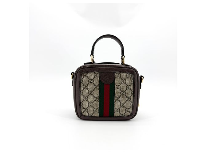 Gucci Ophidia Zip Around Top Handle GG Coated Canvas with Leather Mini - vista 2