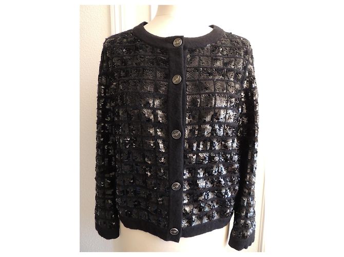Chanel Chocolate Bar Cardigan-Jacke aus Kaschmir und Pailletten - Ansicht 2