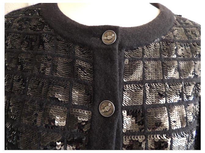 Chanel Chocolate Bar Cardigan-Jacke aus Kaschmir und Pailletten - Ansicht 3