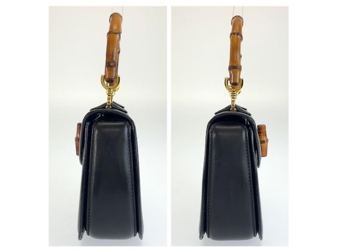 Borsa a mano Gucci Bamboo in pelle nera - vista 7
