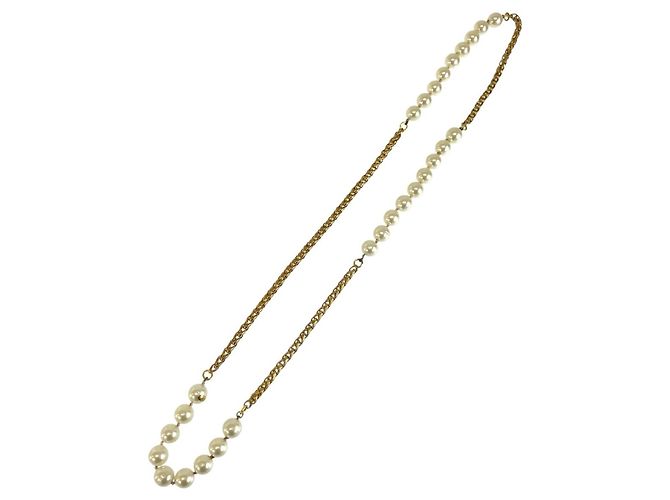 Collana lunga Chanel placcata oro con perla sintetica - vista 2