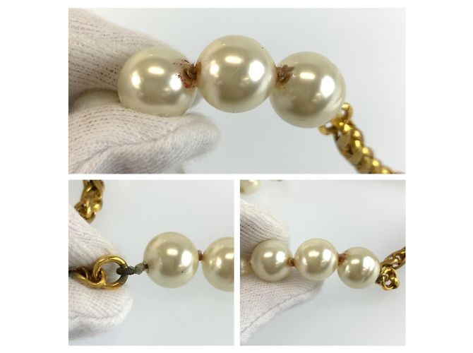 Collana lunga Chanel placcata oro con perla sintetica - vista 4
