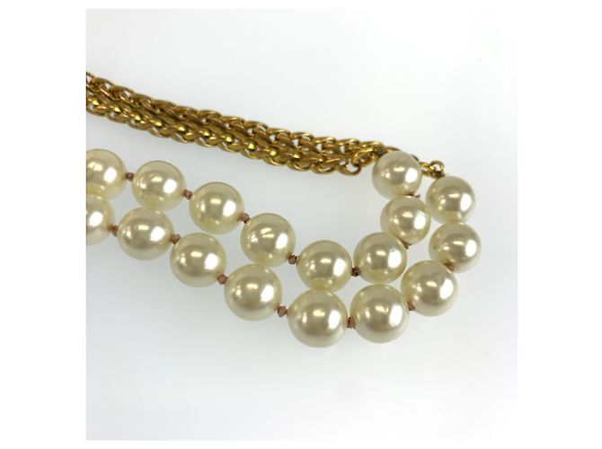 Collana lunga Chanel placcata oro con perla sintetica - vista 5