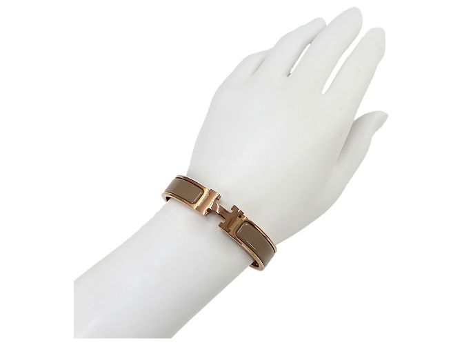 Hermès Bracciale Hermes Clic H PM in Marron Glacé e Oro Rosa - vista 7