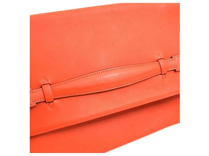 Hermès Borsa pochette Hermes in pelle Red Orange - vista 9
