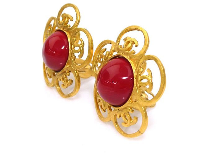Orecchini a clip Chanel Oro e Rosso - vista 3