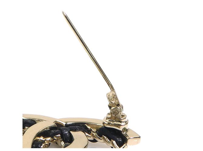 Spilla in pelle nera e oro Chanel - vista 7