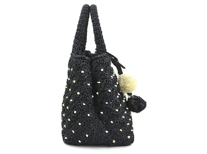 Borsa Prada in rafia nera e off-white - vista 2