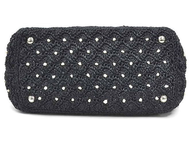 Borsa Prada in rafia nera e off-white - vista 4