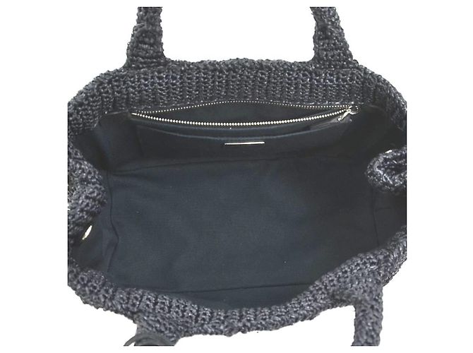 Borsa Prada in rafia nera e off-white - vista 5