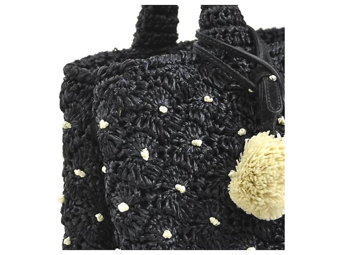 Borsa Prada in rafia nera e off-white - vista 6