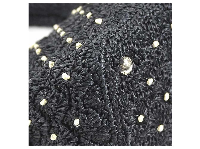 Borsa Prada in rafia nera e off-white - vista 7