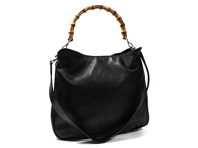 Borsa a tracolla Gucci Bamboo in pelle nera - vista 2