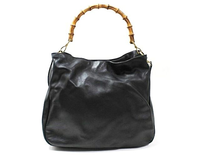 Borsa a tracolla Gucci Bamboo in pelle nera - vista 3