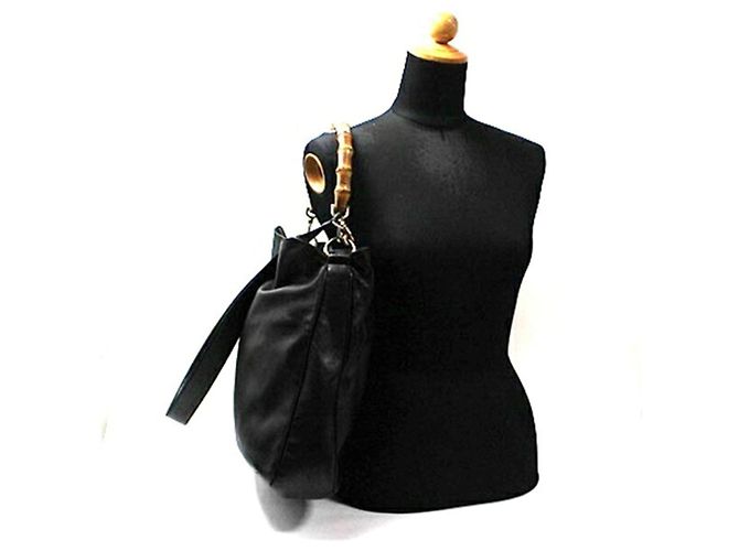 Borsa a tracolla Gucci Bamboo in pelle nera - vista 4