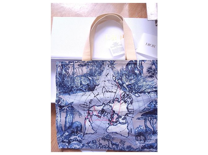 Dior Toile de Jouy Cabas Shopper Weltkarten-Motiv Blau-Weiß - Ansicht 3